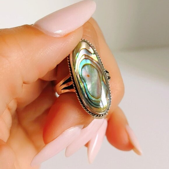 Sterling Silver Abalone Ring, Women's Ring, Ring, Genuine Abalone, 925 Stamped, - Picture 5 of 10